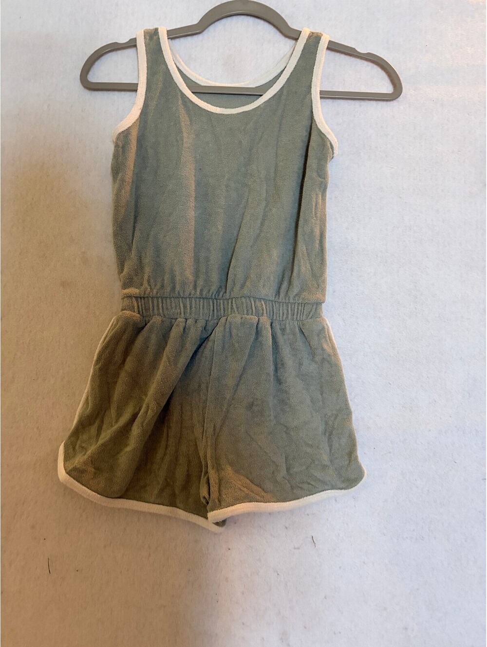 Cat & Jack Girls' Sleeveless Romper in Green with White Trim, Size Regular 6